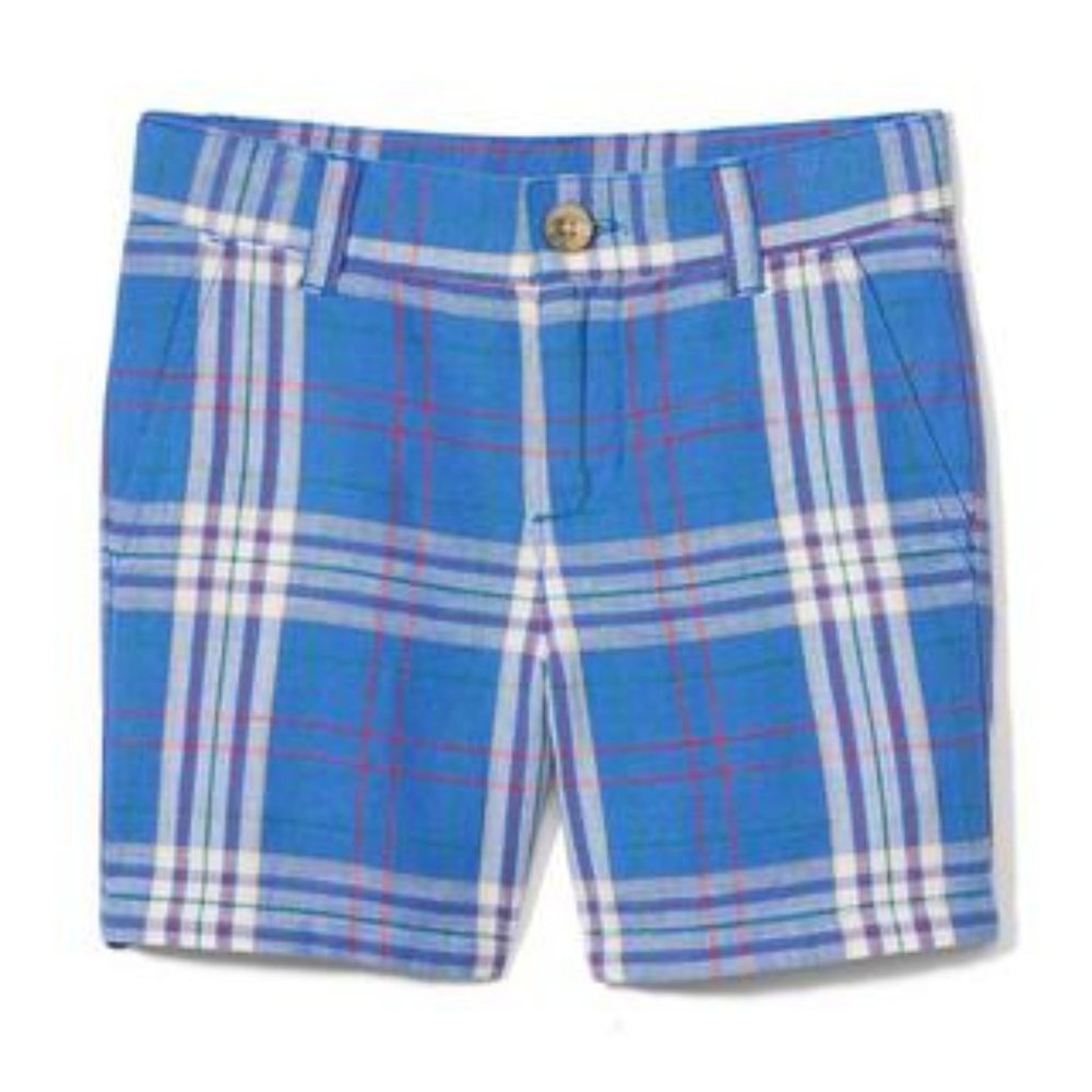 Janie and Jack Plaid Linen Short, Capri Blue - 4